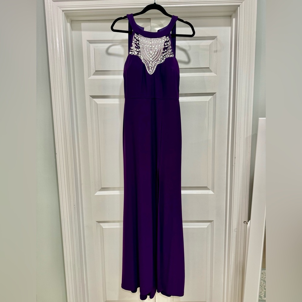 Elegant Purple Dress with Detailed Neckline